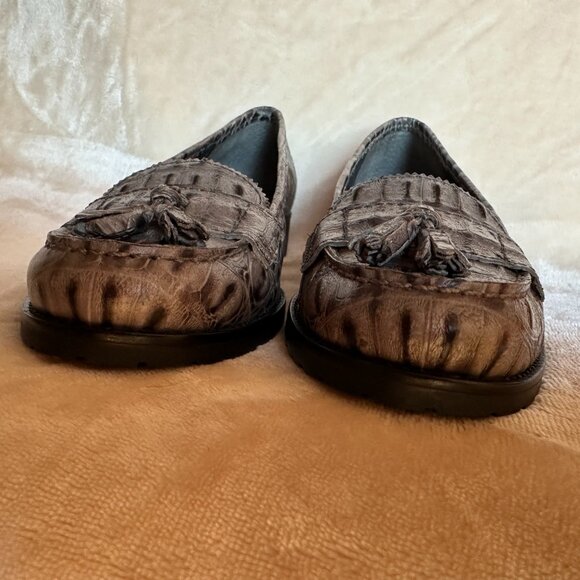 NWOT Talbots Crocodile Embossed Leather Tassle Loafers Womens Size 8 1/2 AA Grey - Picture 6 of 9